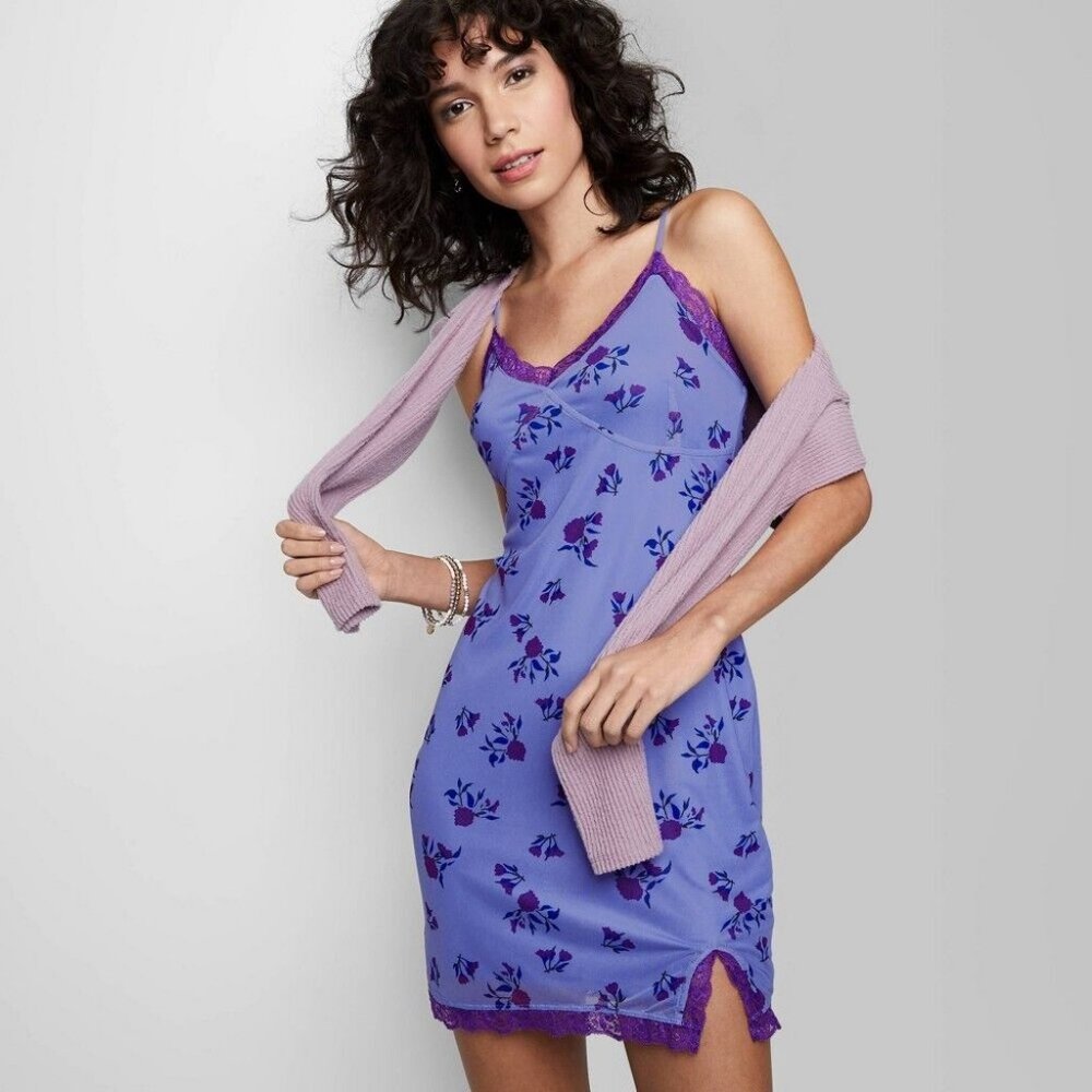 Wild Fable Women's Sleeveless Lace Trim Mesh Bodycon Dress Blue Size S
